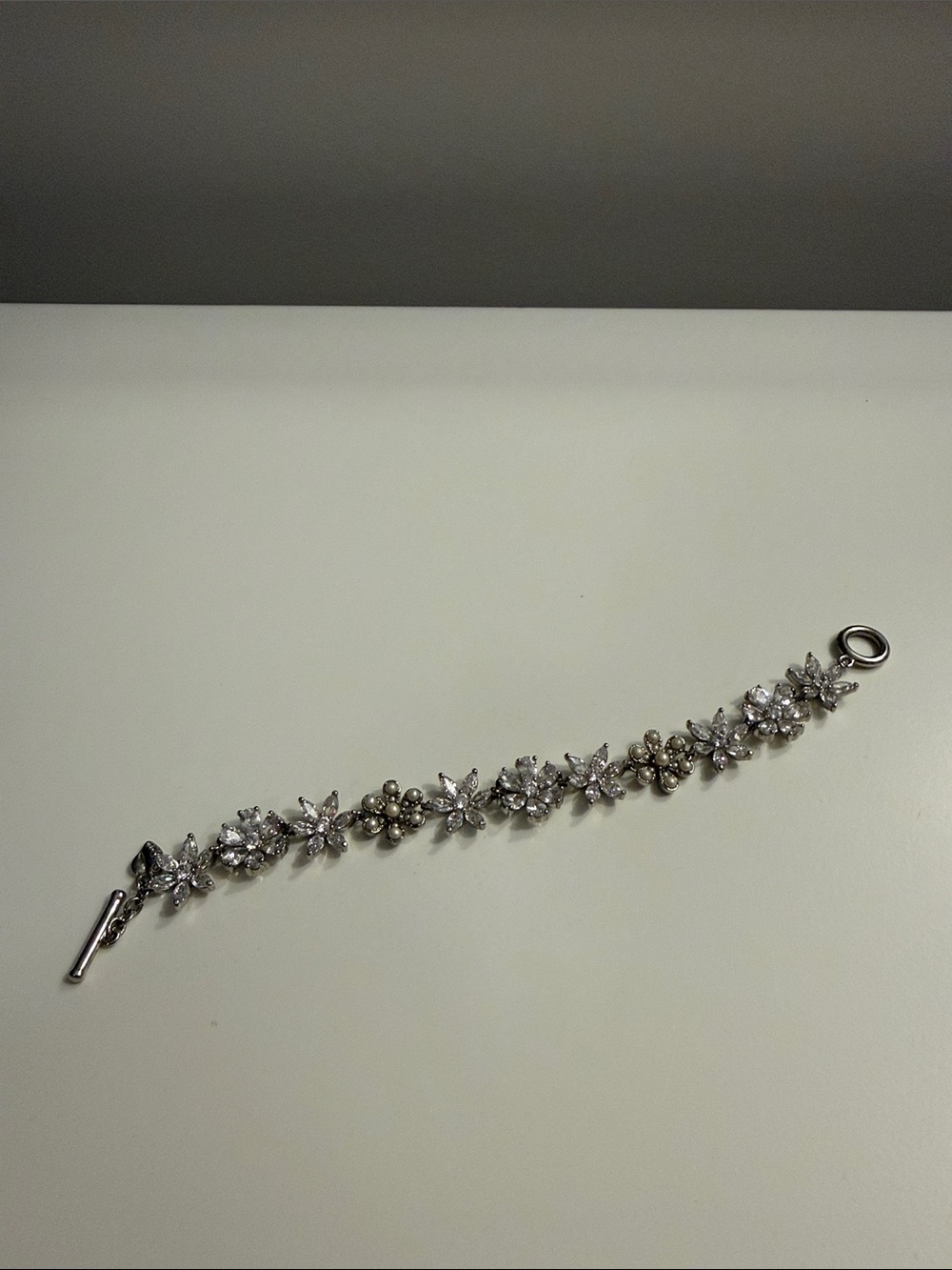 Silver Floral Crystal Bracelet - Sparkling Women's Bracelet